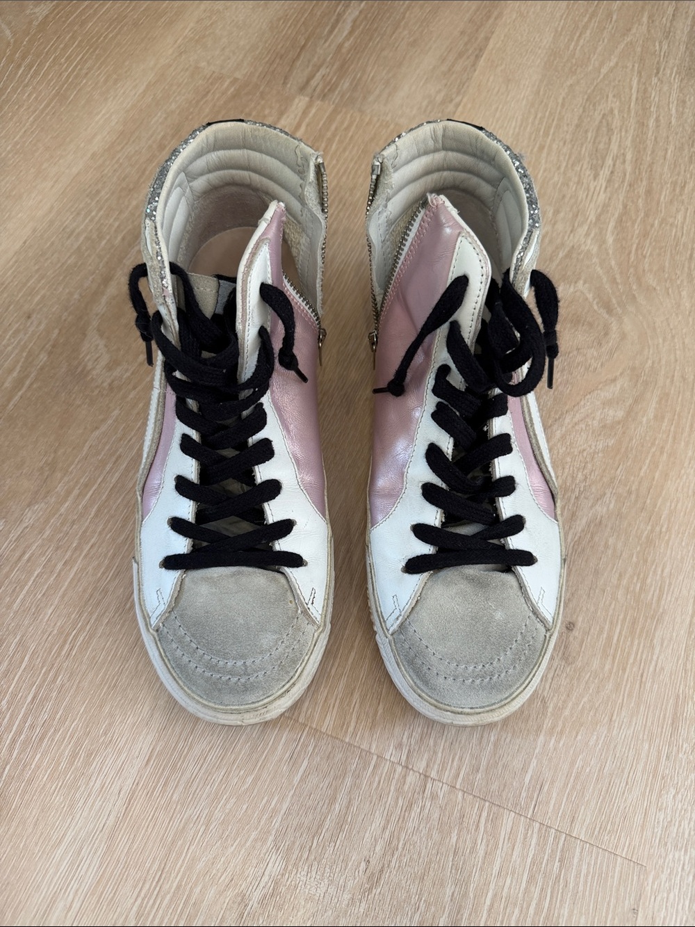 Womens High-Top Sneakers in Pink and White
